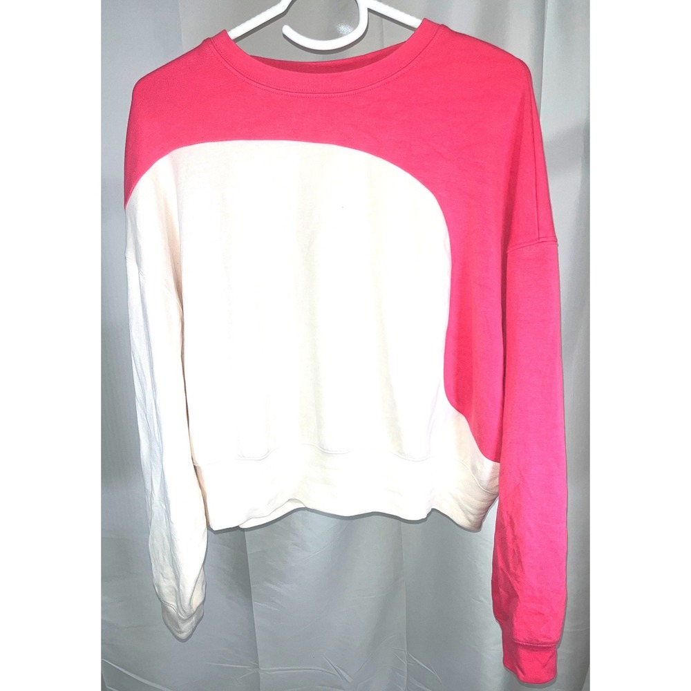 Anthropologie Pink White Colorblock Sweatshirt Pullover Y2K Streetwear L/XL